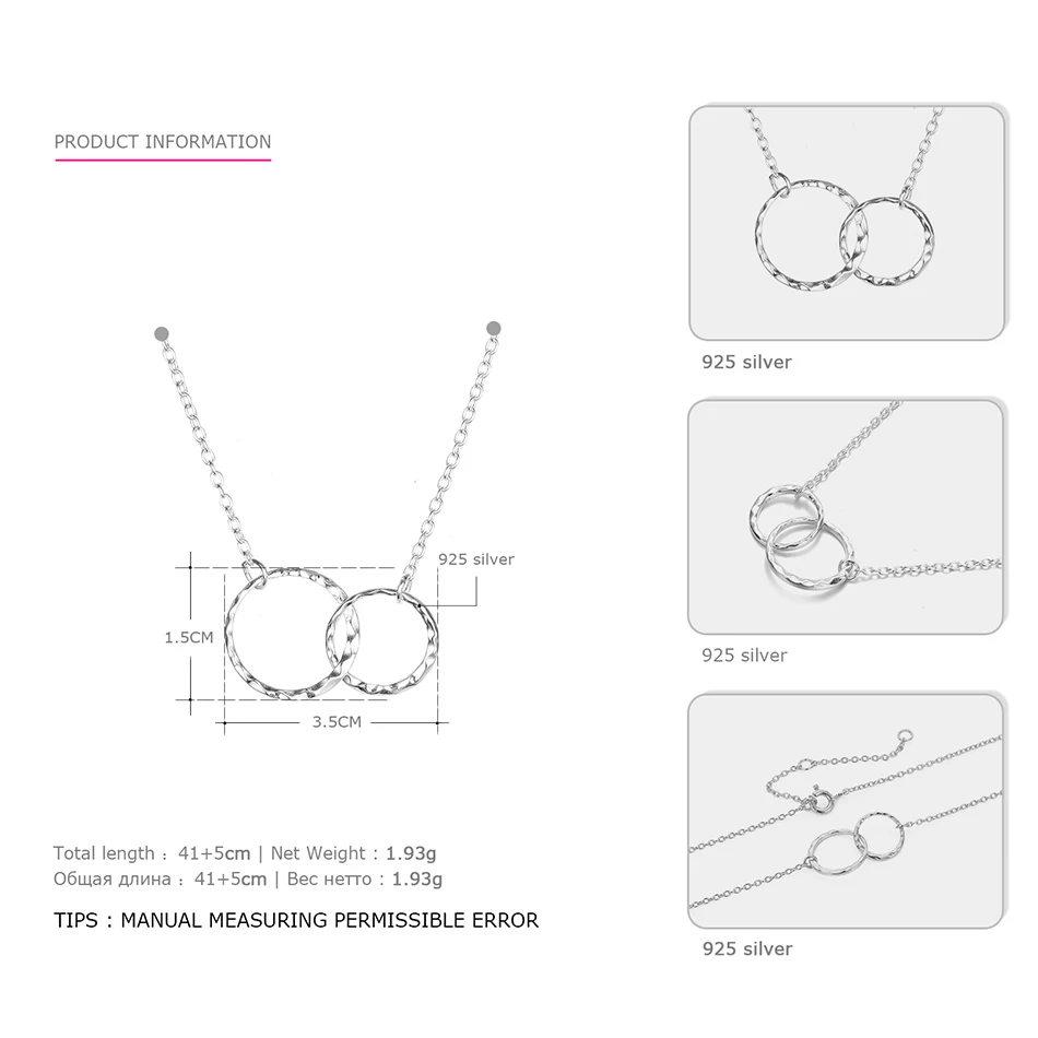 EManco двойной круг интерлок короткое ключичное ожерелье 925 пробы Серебряное ожерелье для женщин богемные ожерелья со знаком бесконечности