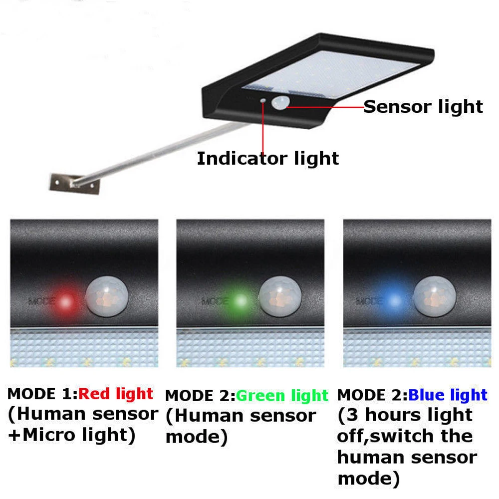 48 светодиодный настенный светильник на солнечной батарее с датчиком движения, уличный IP65 водонепроницаемый светильник для садового забора с 3 режимами, 7 цветов