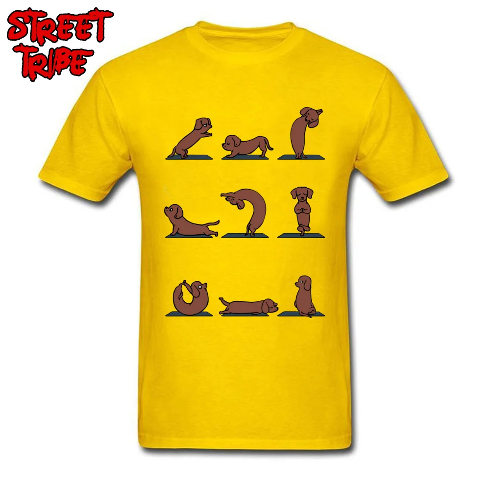 Tops Shirts Dachshund yoga Tops Shirt Labor Day Prevalent Design Short Sleeve All Cotton O-Neck Men's T-Shirt Design Dachshund yoga yellow