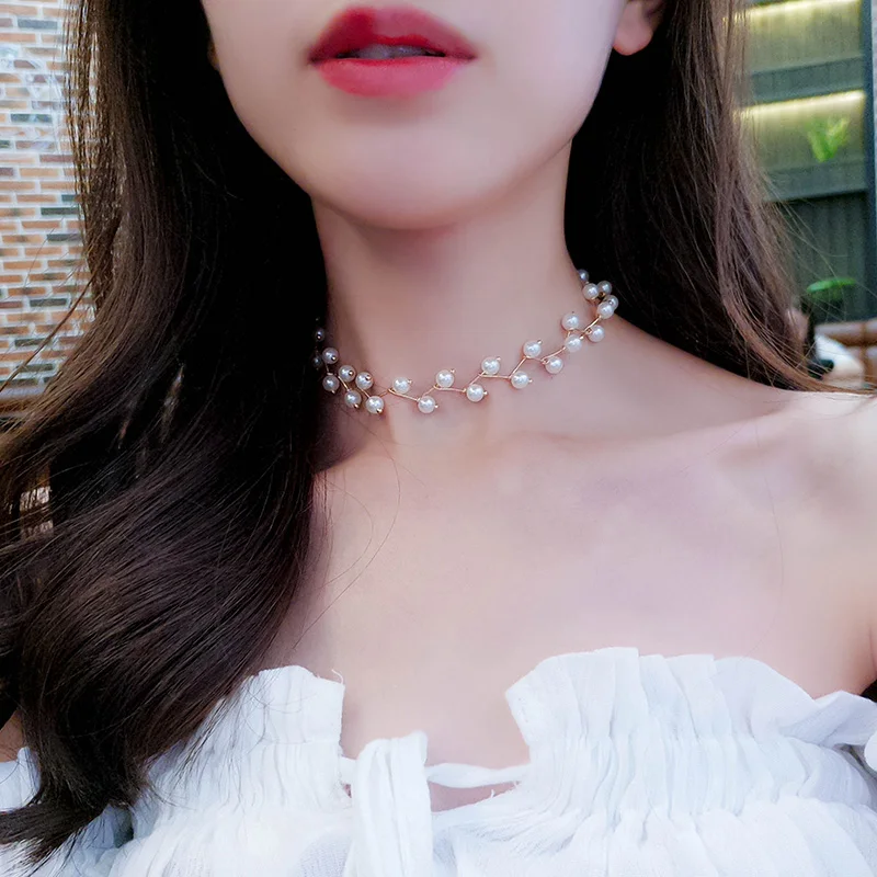 

Fashion Brand Designer White Imitation Pearl Collar Choker Necklace Jewelry For Women Birthday Gift Wholesale 5N125
