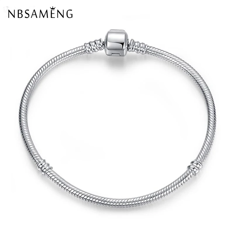 

Authentic 100% 925 Sterling Silver Bracelet Bead Charm Barrel Clasp Snake Chain Basic Bracelets Bangles Pan Women DIY Jewelry