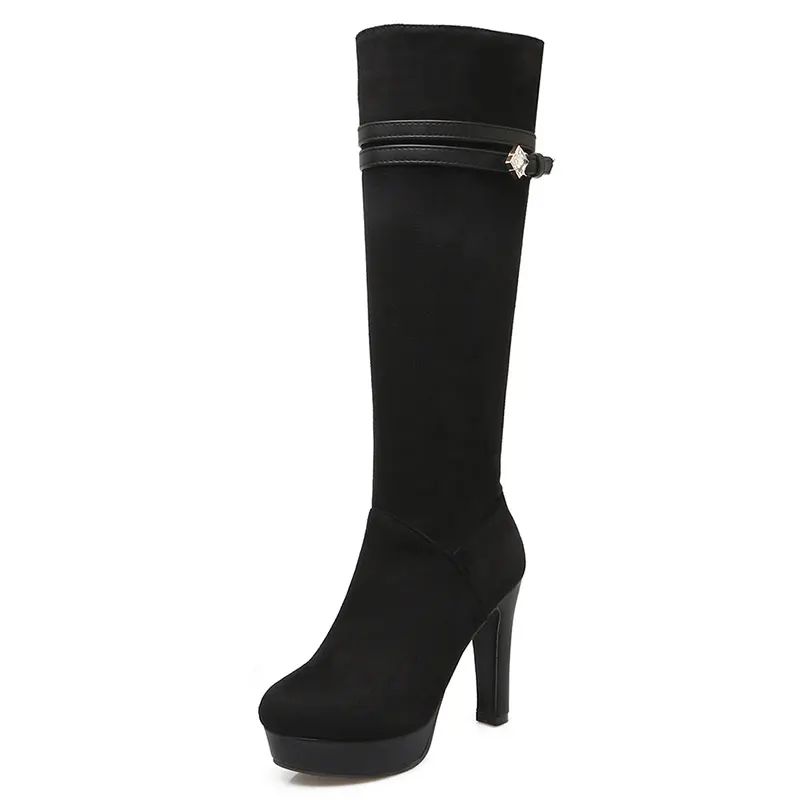 

2016 Autumn Knee High Boots For Women High Heel 100% Nubuck Leather Women's Winter Boot Fashion High Fur Martin Shoes ZT1218