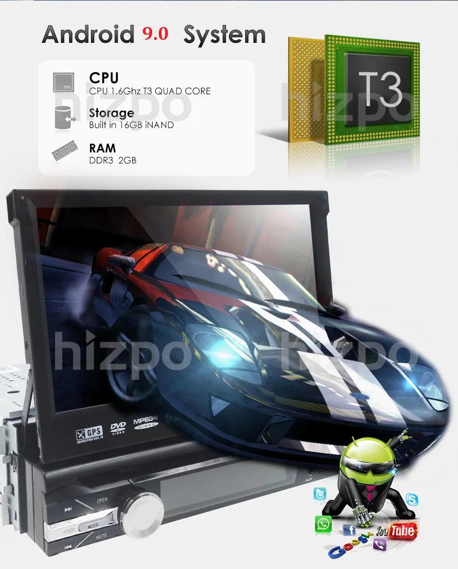 Clearance Universal 1 din Android 9.0 Quad Core Car DVD player GPS Wifi BT Radio BT 2GB RAM 32GB ROM  4G SIM Network Steering wheel RDS PC 1