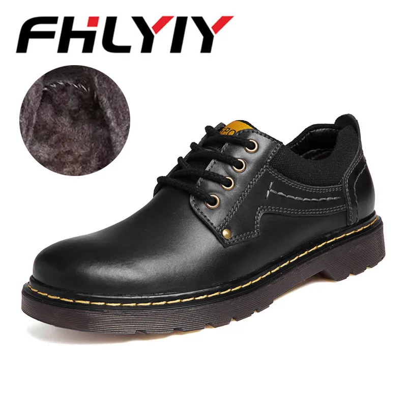 

Men Leather Low Boots New Fashion Leather Martin Boots Vintage Style Warm Plush Ankle Men Shoes Snow Boots Botas Hombre