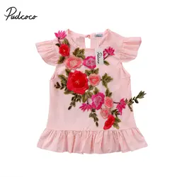 Pudcoco Одежда для детей; малышей; девочек принцесса 3D цветы летнее платье Вышивка партии Мини-платья Лето Sleeveles одежда наряды