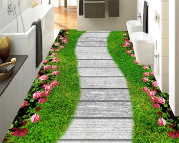 

beibehang 3d flooring Fashion green grass flower path 3D floor three-dimensional painting advanced large wallpaper papier peint