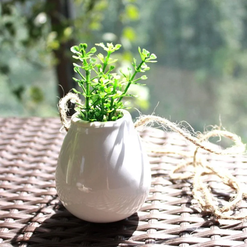 Керамическая белая подвесная корзина для растений цветочный горшок лампа ваза домашний декор+ джутовая веревка Прямая поставка