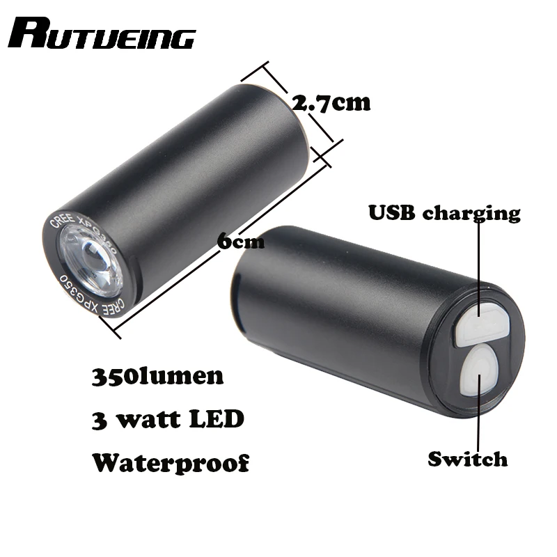 Best Bicycle Lights Frame Handlebar USB Rechargeable 350 Lumen LED Light Waterproof Bike Flashlight Built-in Battery Cycling Light 1