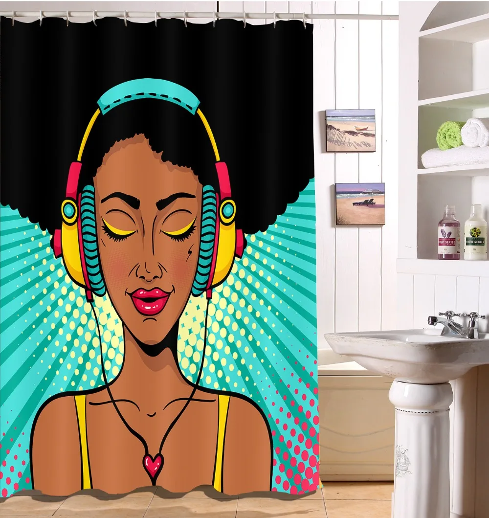 Afro African American Black Woman Waterproof Fabric Shower Curtain Bathroom Set Afro African American Black Woman Waterproof Fabric Shower Curtain Bathroom Set
