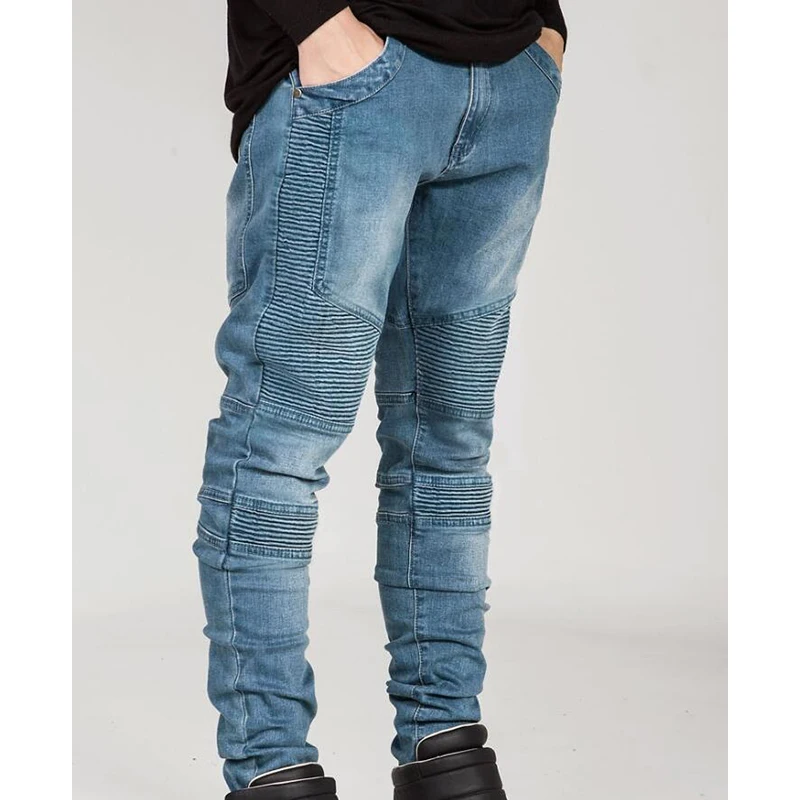 

Tide streetwear men biker jeans fashion hip hop vintage men designer jeans new long slim motorcycle pants for men