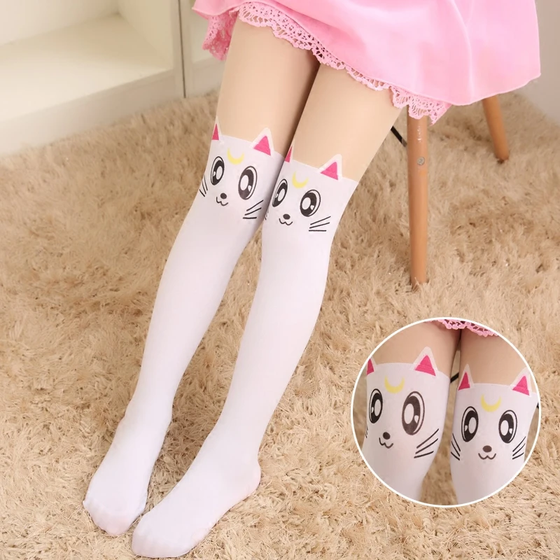 Children Girls Cute Mickey Pantyhose Tight Cartoon Kitty Cat Bunny Fake Tattoo Velvet Stockings