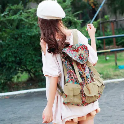 Hotselling new 2017 fashion women backpack female preppy style vintage printing travel bag canvas bag travel