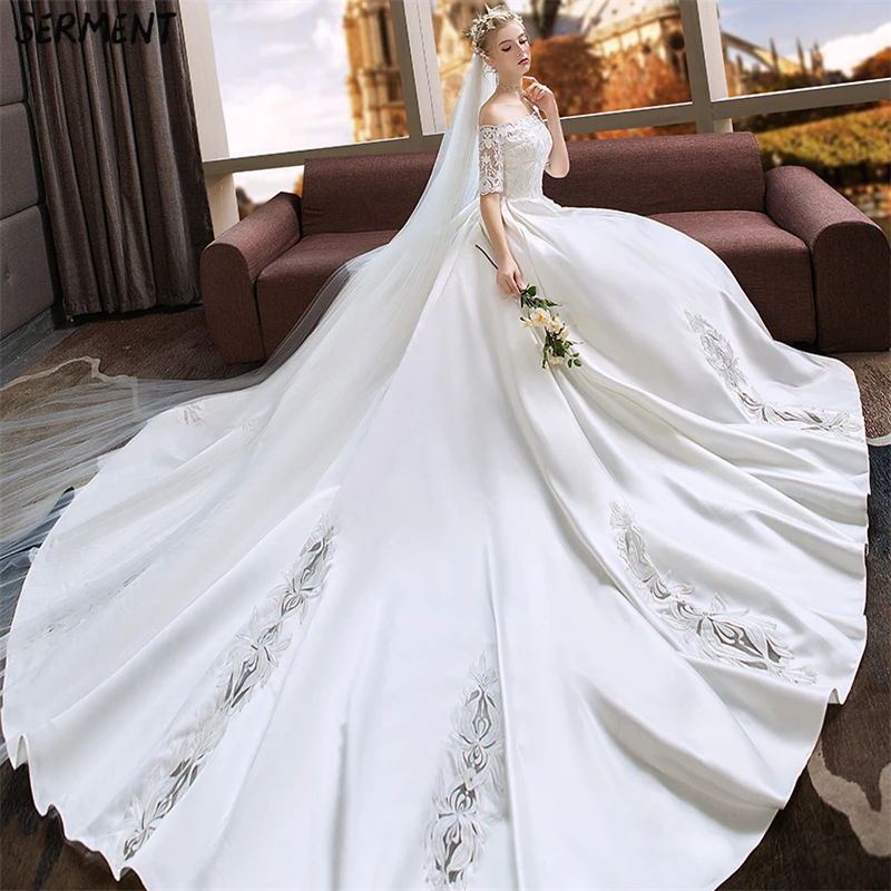 

Foreign Trade Wedding Dress 2019 New Light Bride Hepburn Married Sen Satin Woman Bride Large Size Pettiskirt Women