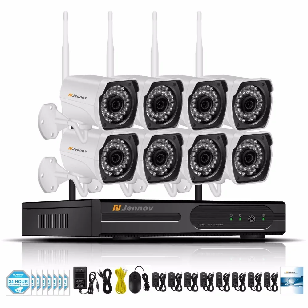 Jennov 1080P комплект видеонаблюдения CCTV система NVR Wifi 2MP 8CH P2P HD уличная IP камера IP66 беспроводная система безопасности