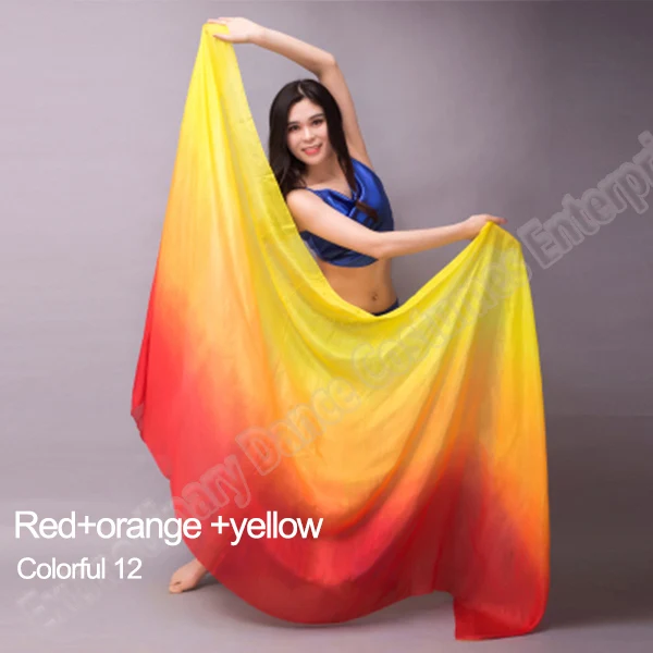 Women 100% Silk Veils Belly Dance Stage Performance 200cm 250cm 270cm Kids Adults Rainbow Light Silk Veils Customized 17 Color Colorful 12