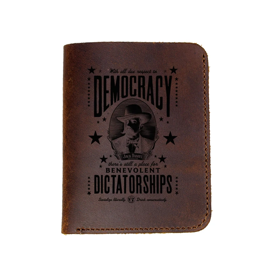 

Custom Logo engraved jack daniels wallet Vertical section short purse men Genuine Leather men wallet with 4 Card Holders