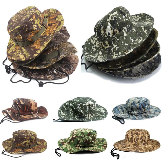 Mens Camouflage Camo Army Combat Bush Hat Fishing Military Cotton