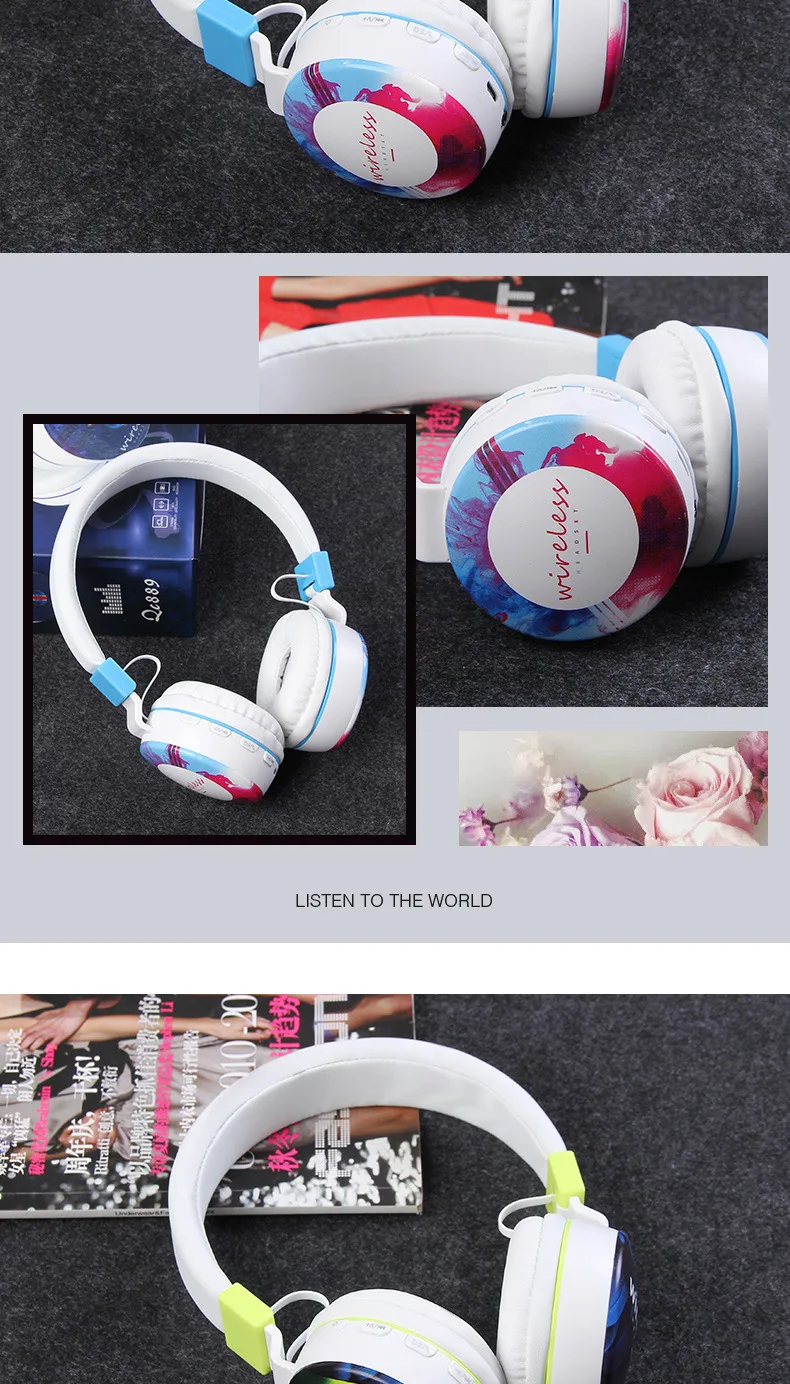 TORTOYO стильный Doodle HiFi стерео беспроводной Bluetooth наушники проводной телефон гарнитура Музыка спортивные с микрофоном TF слот для карт