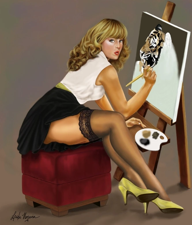 Sexy Painter Pin Up Girls Vintage Retro Canvas Painting