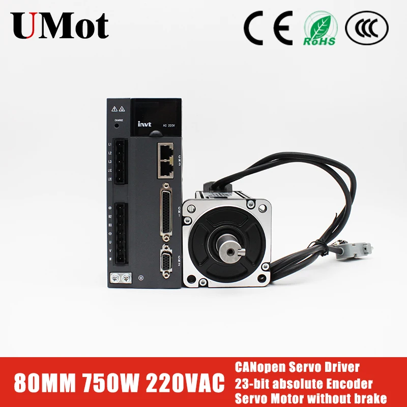 

23-bit absolute Encoder 750W Servo Motor 2.39N.m 3000RPM 0.75kW without brake+CANopen Servo Driver+5M Encoder Cables