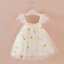 Детские платья для маленьких девочек; повседневные хлопковые топы без рукавов с фруктовым принтом; вышитая юбка; платье; милые вечерние платья принцессы на бретелях