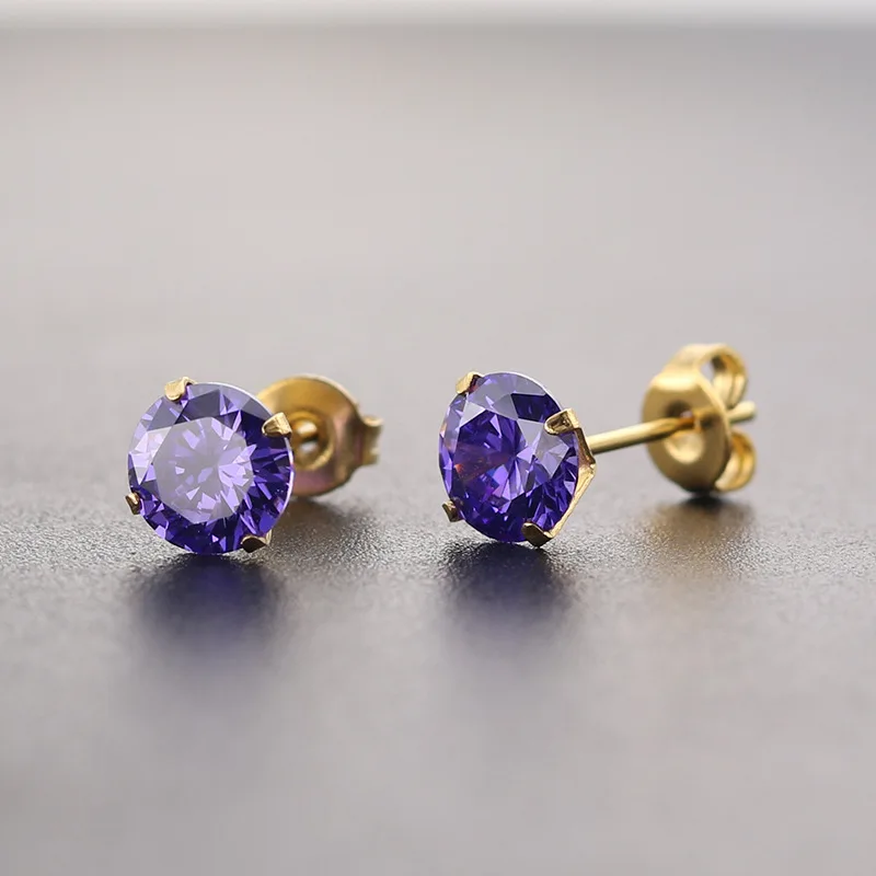 Серьги гвоздики из нержавеющей стали 316L с фианитом 6 мм 14 цветов|stud earrings|stone stud