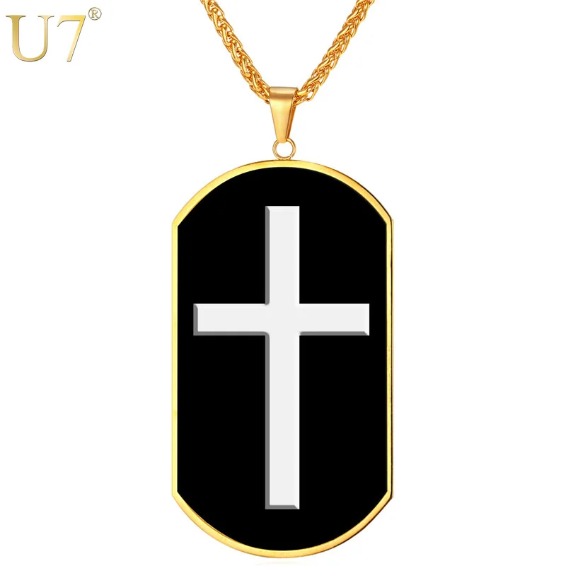 U7 Черный Эмаль Крест Подвеска На Цепочке Ювелирные Изделия Стальный Крестик