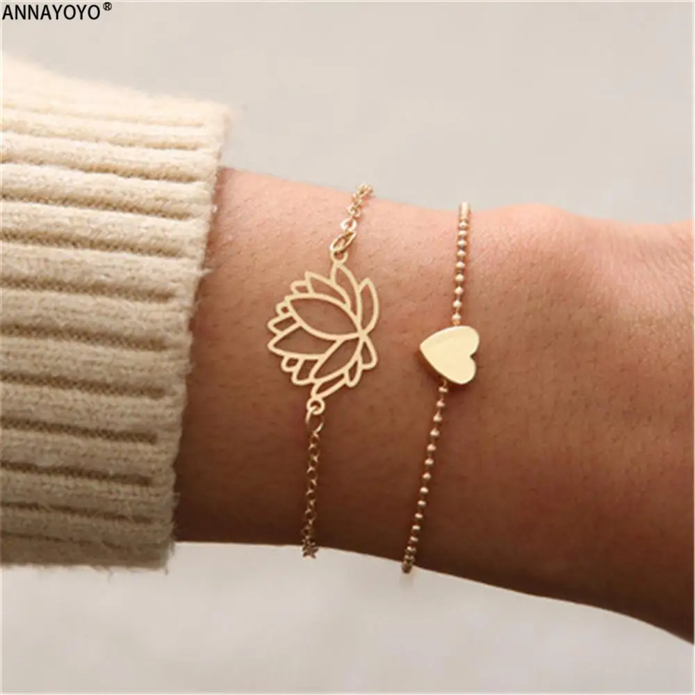 

2019 New Simple Female Personality Hollow Lotus Gold Bracelets Christmas Bangle Gift for Women
