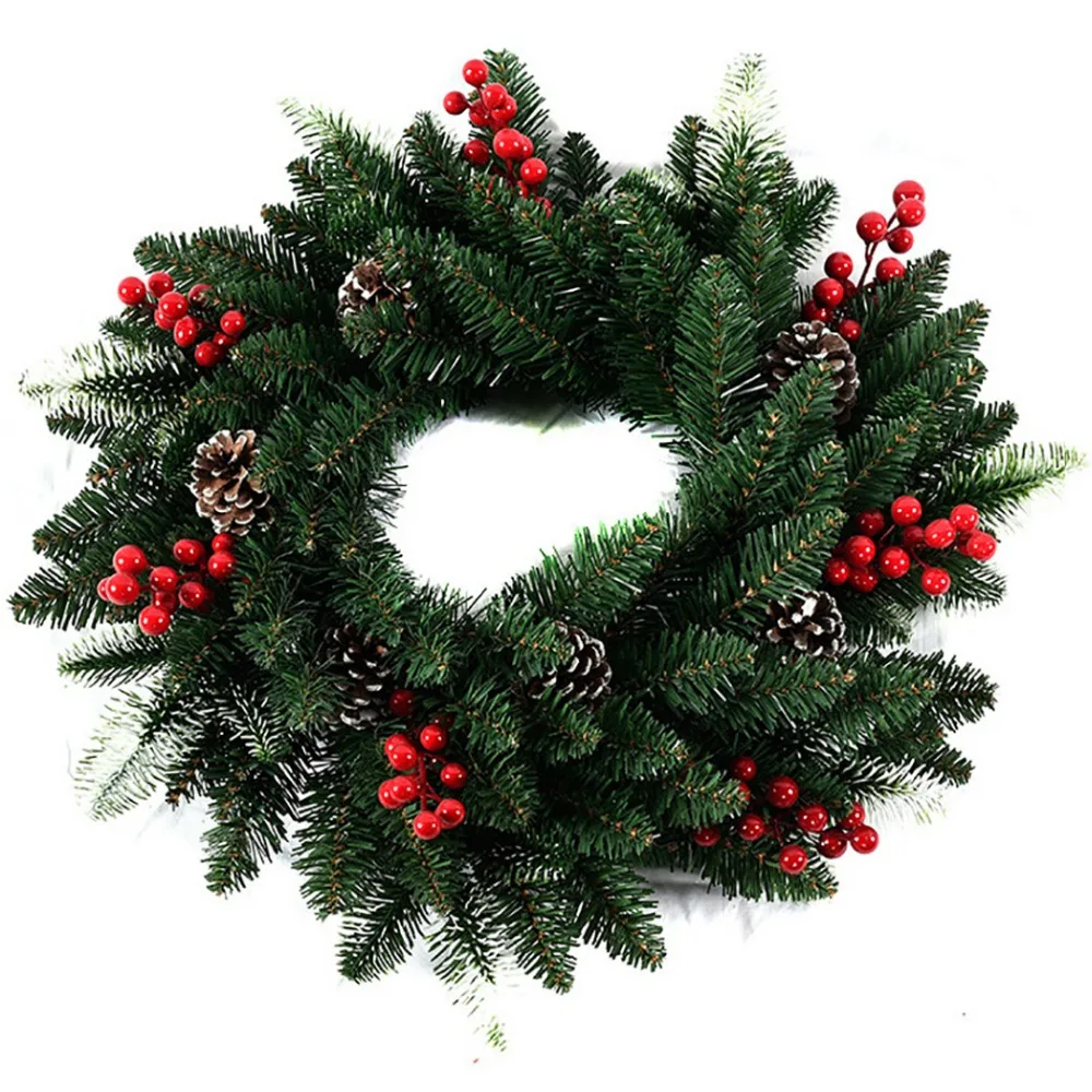 

15.7'' Christmas Wreath Door Decoration Artificial Foam Berry Wreath With Natural Pine Cone Pendant Wall Decor Wreath