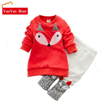 

YAOYAO BEAR Autumn Winter Baby Girls Set Clothes Lovely Children's Clothing 2PCS Thick Long Sleeve Fox Pattern Tops Pant Set