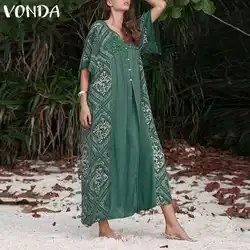 VONDA богемные женские платья с принтом пляжный кардиган 2019 летний национальный стиль Макси длинное платье винтажное повседневное свободное