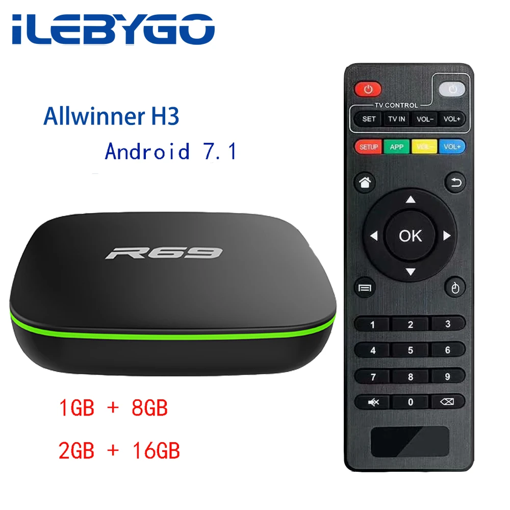 ILebygo Android 7,1 ТВ коробка R69 Allwinner H3 Quad-Core Смарт 2,4G Wi-Fi Декодер каналов кабельного телевидения 1080 P HD Suppot IP ТВ коробка 3D фильм Media player