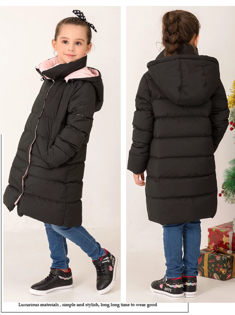 Kids Winter Jacket for Girls Winter Down Coat Teenage Girls Parkas Toddler Children Warm Long Hooded Outwear Size 6 8 10 12