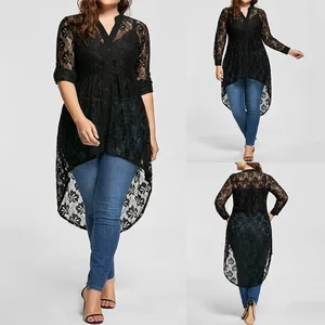 Women Black Lace floral blouse sexy see through tops blouse women clothes Plus size women blouse elegant lady top