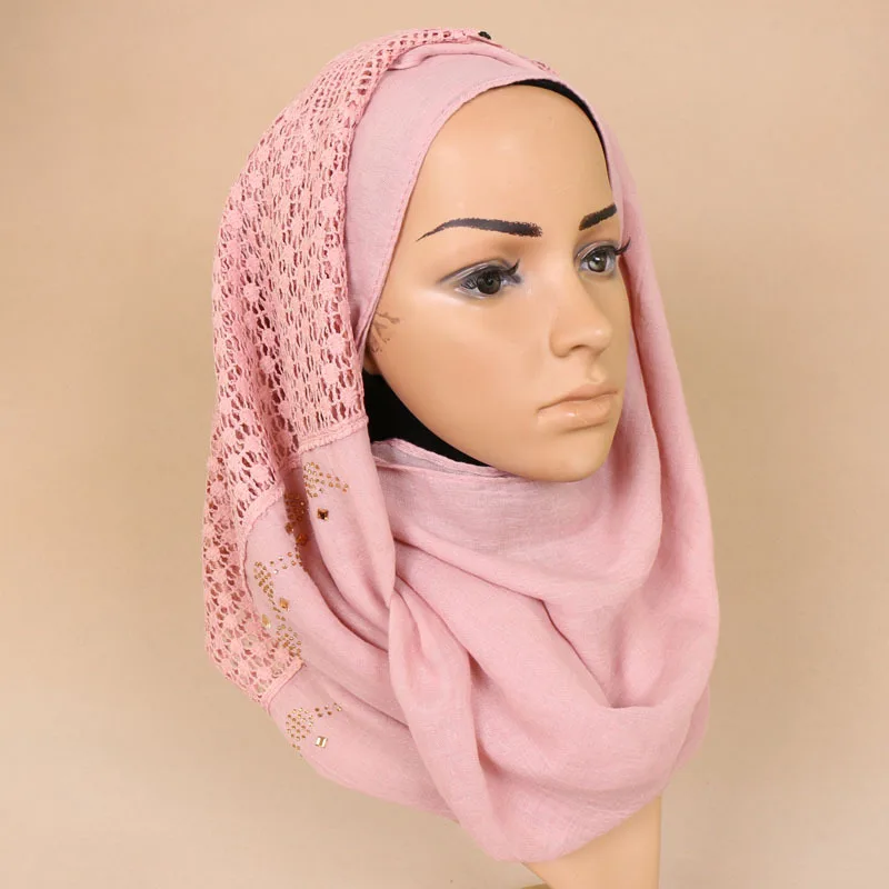 Национальный стиль платки платок женщин высокого качества Mujer Bufanda Bling Crystal шарф шарфы сплошной цвет кружева мусульманин хиджаб Echarpes