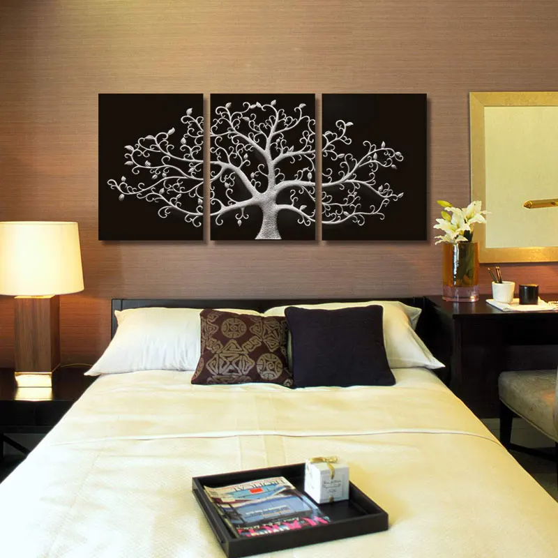 3 piece wall art canvas hd abtract black white canvas prints poster life tree Chinese cheap ...