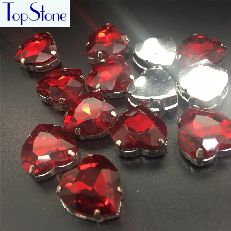 

Lt Siam Red Color 14mm Square/ heart shape fancy stone with claw setting sew on rhinestone for dress clothing making