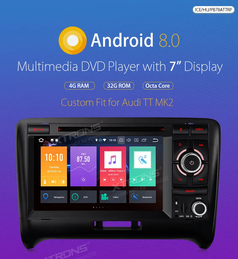 Best 2 Din 7" Android 8.0 Octa Core Radio GPS Navigation Car DVD Player for Audi TT MK2 8J 2006 2007 2008 2009 2010 2011 2012 0