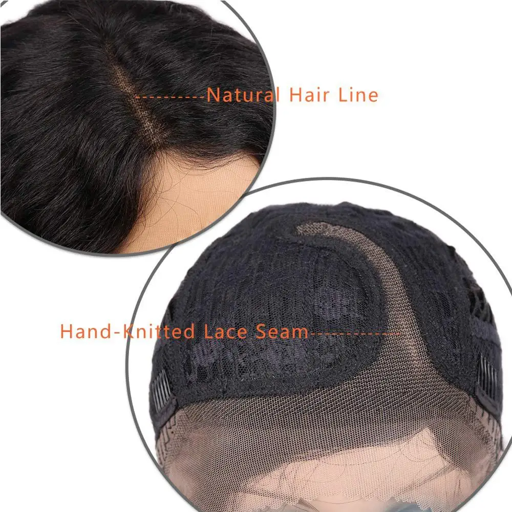 FAVE 100% Human Hair Wigs For Black Women Remy Short Brazilian Natural Wave Wigs Side Part Lace L Part Wig Short Black Wavy Hair