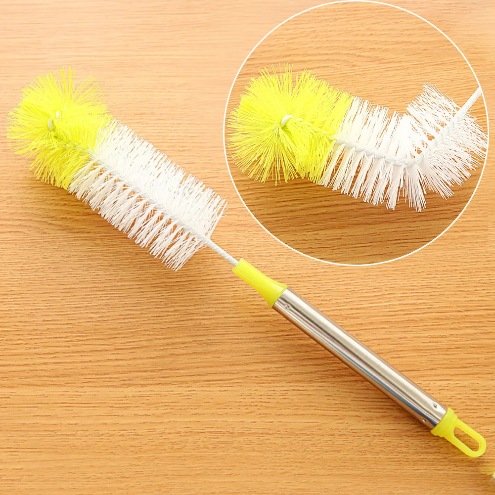 Practical Cup Brush Bendable Stainless Steel Home Kitchen Simple Portable Cleaning Nylon Brush Hanging Long Handle Straight