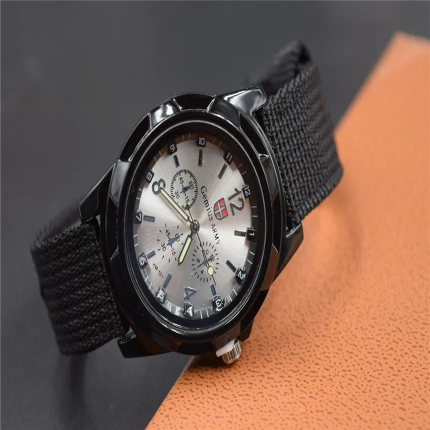 Модные мужские часы армейские гоночные военные спортивные мужские армейские тканевые брезентовые деловые кварцевые мужские часы Relogio Masculino# C - Цвет: black-sliver