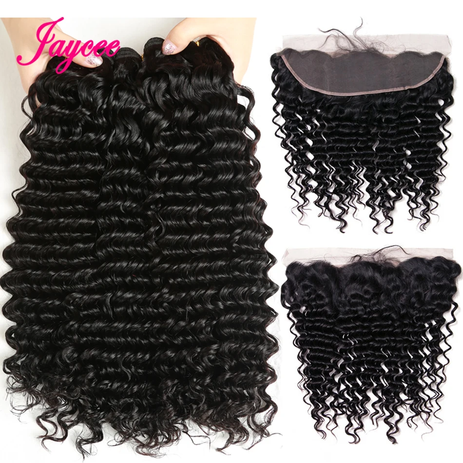 Remy Haar удлинение глубокая волна волос с фронтальной 13x4 кружева пучками Tissage chevex