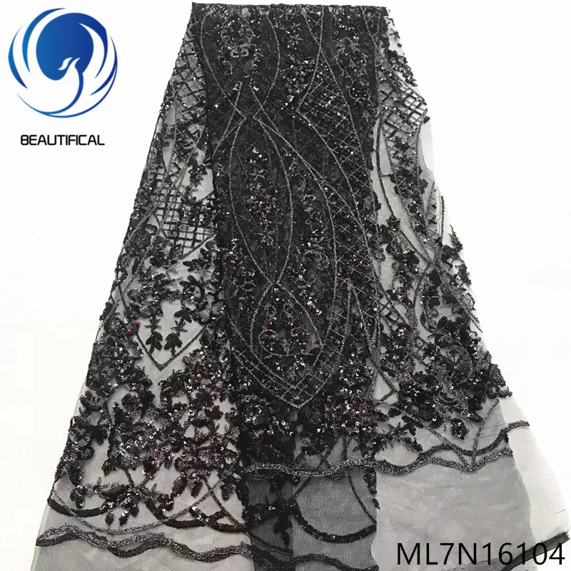 

Beautifical nigerian lace fabrics for dresses african net lace fabric New arrival embroidery sequins lace fabric 5yards ML7N161