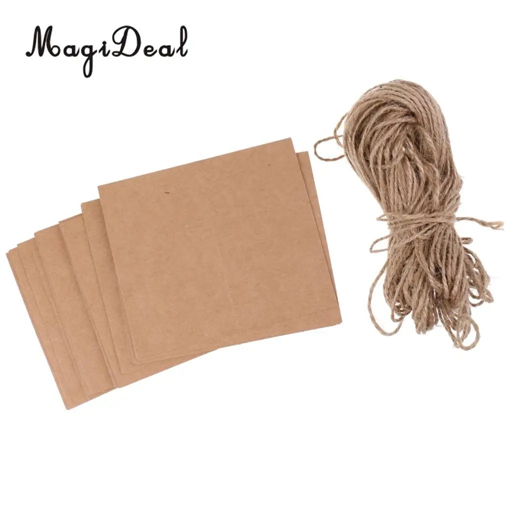 MagiDeal Delicate 50x Kraft Paper Blank Place Name Card Rustic Wedding Table Card Twine Bow