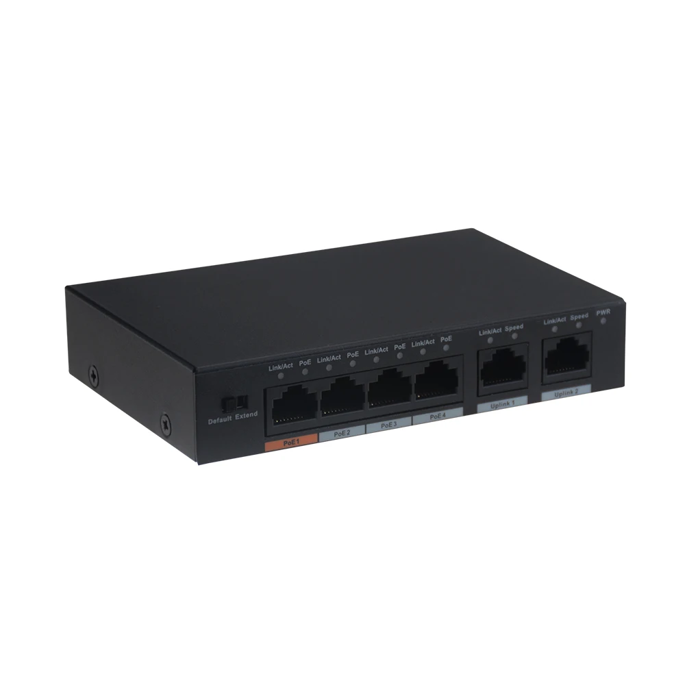 Dahua 4ch PoE коммутатор DH-S1500C-4ET2ET-DPWR 4CH Ethernet коммутатор с 250 м Мощность расстояние передачи поддержка PoE+ и Hi-PoE протокол