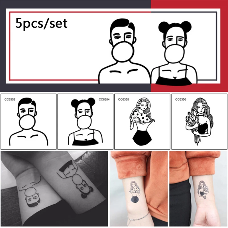 5 Sheets Waterproof Black Temporary Tattoo Sticker Old Cool Girl Tatto Stickers Flash Tatoo Fake Tattoos For Lady Women