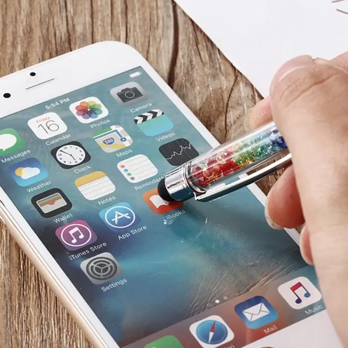 1/6Pcs 2 in 1 Crystal Stylus Pen Black Ink Pen for iPhone Samsung iPad Android Tablets LSMK99