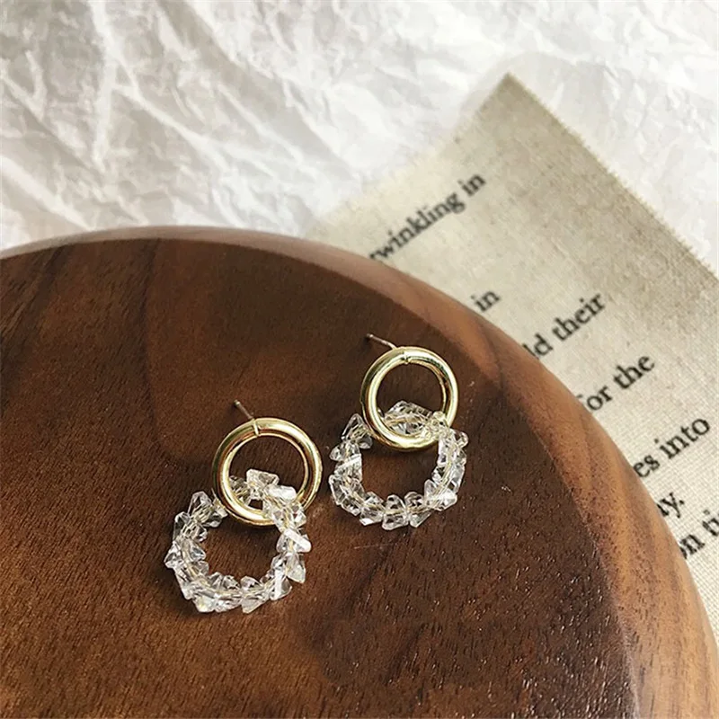 

Korean Fashion Earrings Women Small Geometric Circle Stud Earring Irregular Crystal Acrylic Bead Earrings Gold Color Jewelry