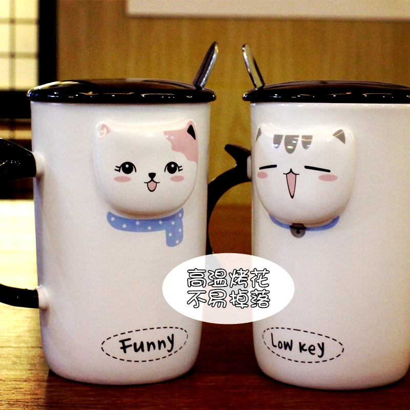 Милый Кот кофейная кружка керамическая taza, одежда для девочек с принтом с ложкой Творческий знак личность посуда