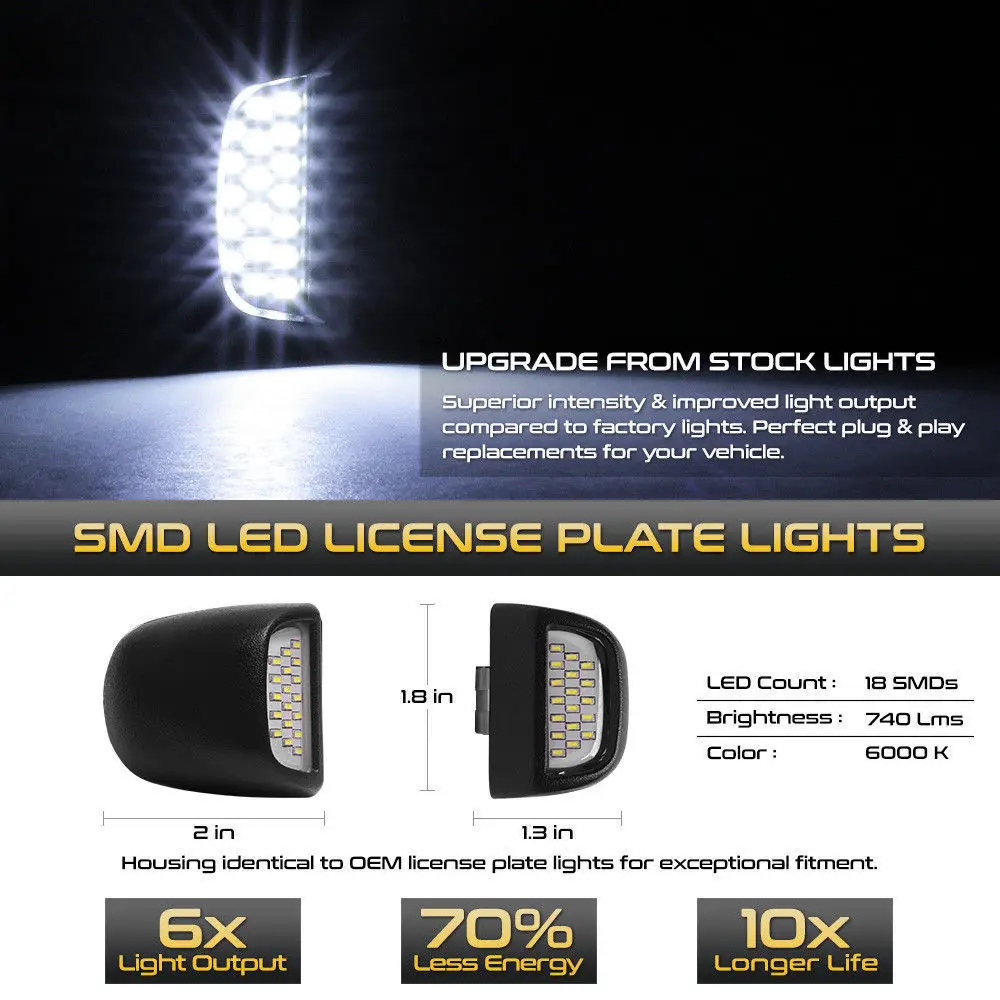 

18LED License Plate Light Housing IP68 For 2000-06 Chevy Tahoe Suburban GMC Yukon White inner cover Matte/glossy outer casing